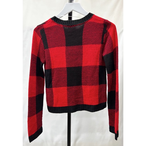 OhMG! Red Black Buffalo Check Plaid Knit Pullover Long Sleeve Sweater - Picture 8 of 15